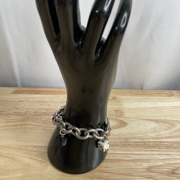 Vintage Marc Jacobs Charm Bracelet Dice & MJ Charms 2000s Silver Tone Size 6.5 - Picture 3 of 12